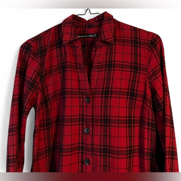 Abercrombie and Fitch Red Plaid Tie Long Shirt XS - Picture 4 of 8